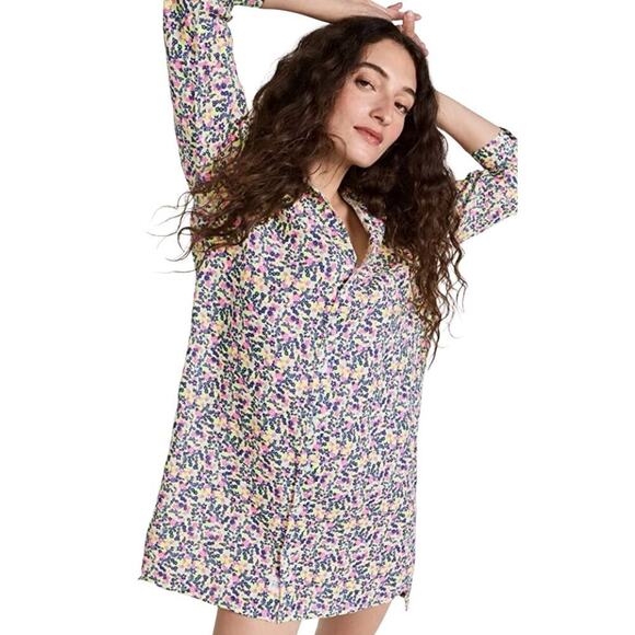 Frank & Eileen Hunter Linen Button Front Shirtdress Neon Floral Size Small - Picture 5 of 16